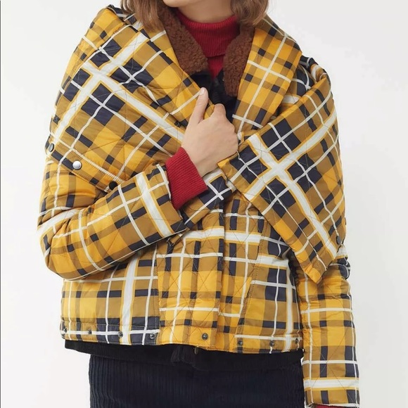 House of Sunny Yellow Plaid Jacket UK 10 US 6 Matching Mittens Snap Short / Long - Picture 9 of 11